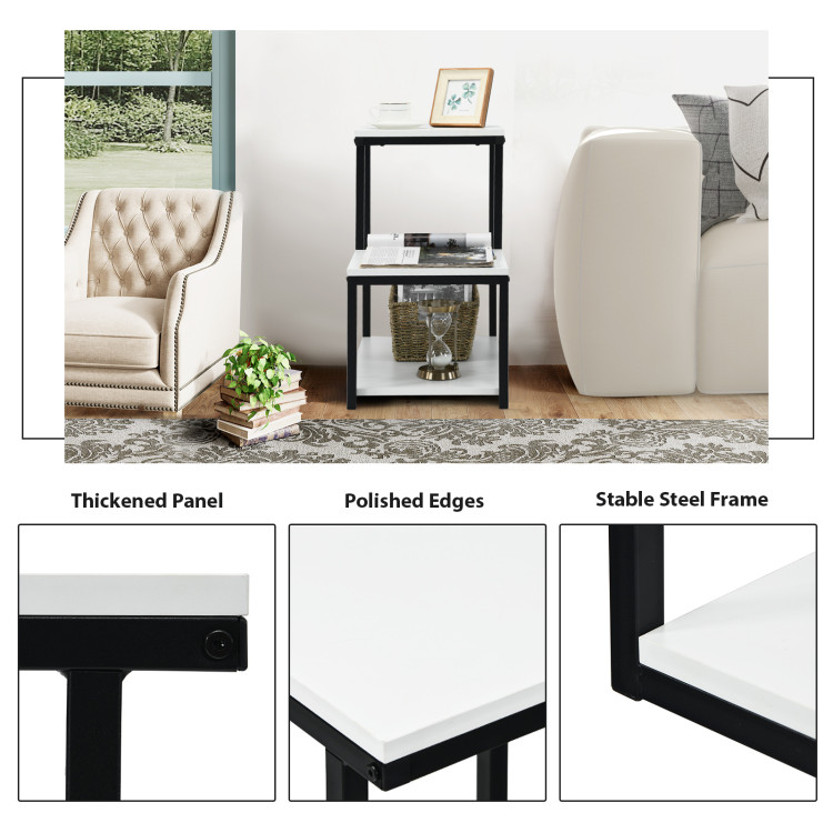 3-Tier Ladder-Shaped Chair Side Table with Storage Shelf-WhiteCostway Gallery View 11 of 11